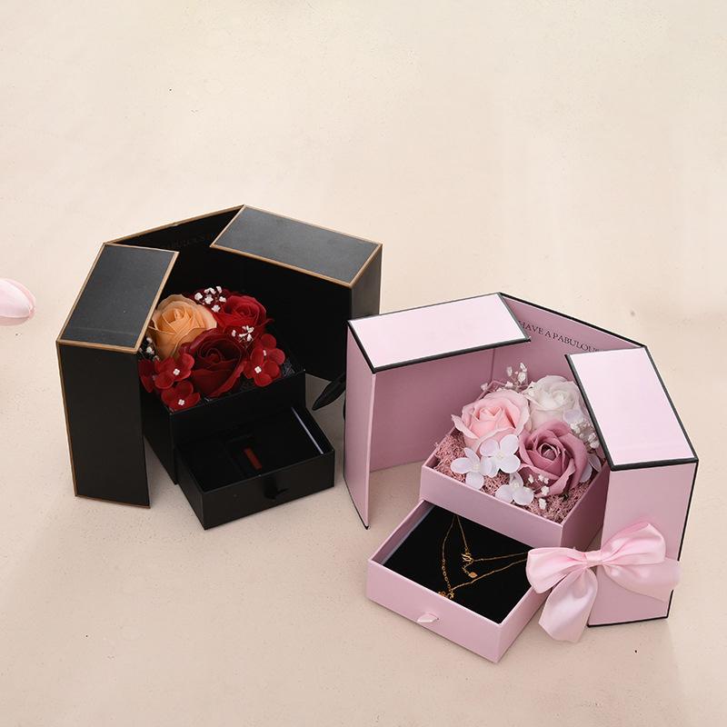 1PC Double Door Rose Gift Box Romantic Gift Packaging Box Valentine's Day Soap Flower Jewelry Packaging Box Empty Box