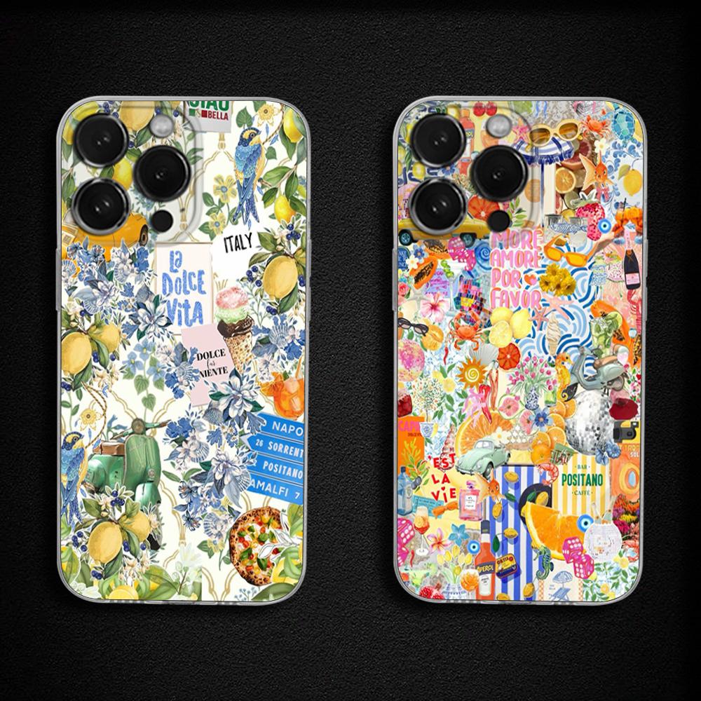 Чехол для телефона 'Морской пейзаж Вино Лимон' для iPhone 16,15,14,13,12,11 Plus,Pro,Max,XR,XS,X,Plus,SE,Mini Прозрачный Мягкий Чехол