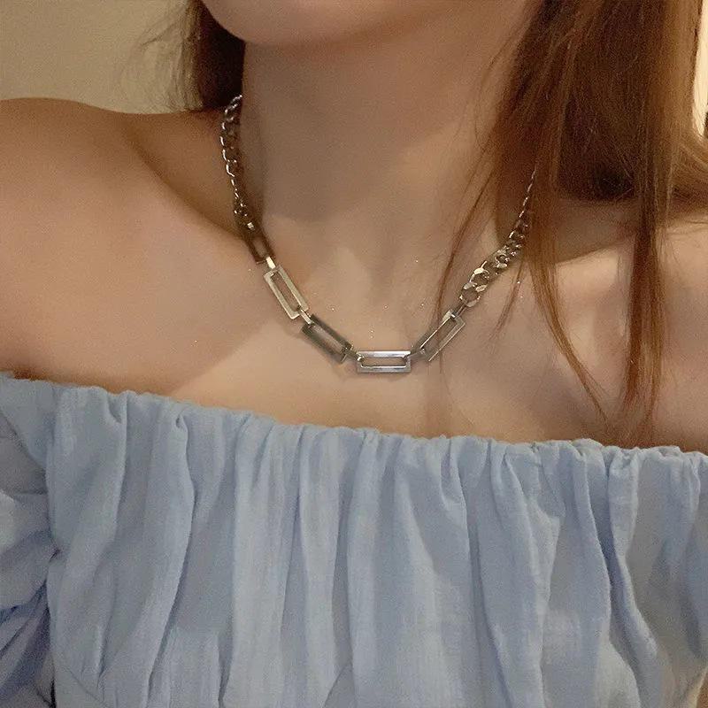 Men's Hip-Hop M Pendant Necklace: Trendy Cuban Chain In Titanium Steel, Stylish and Minimalist Design.