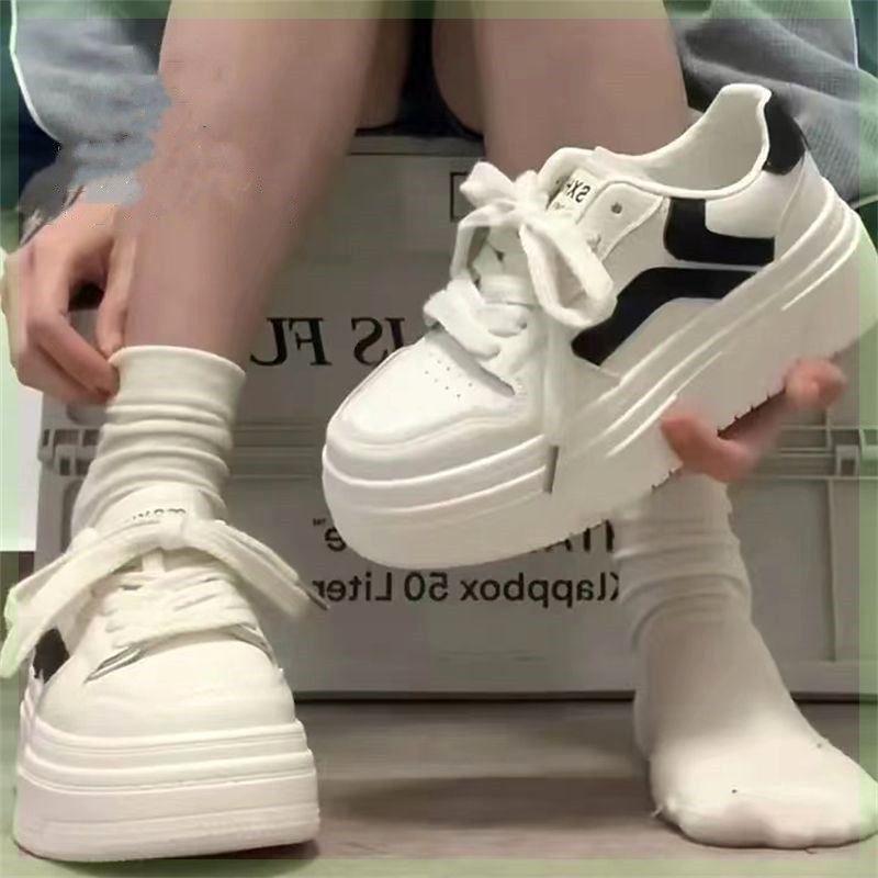 Thick Soled White Shoes for Women In Spring and Autumn, Hong Kong Style, Height Increasing, Versatile, Casual, Student Sports Shoes for Children