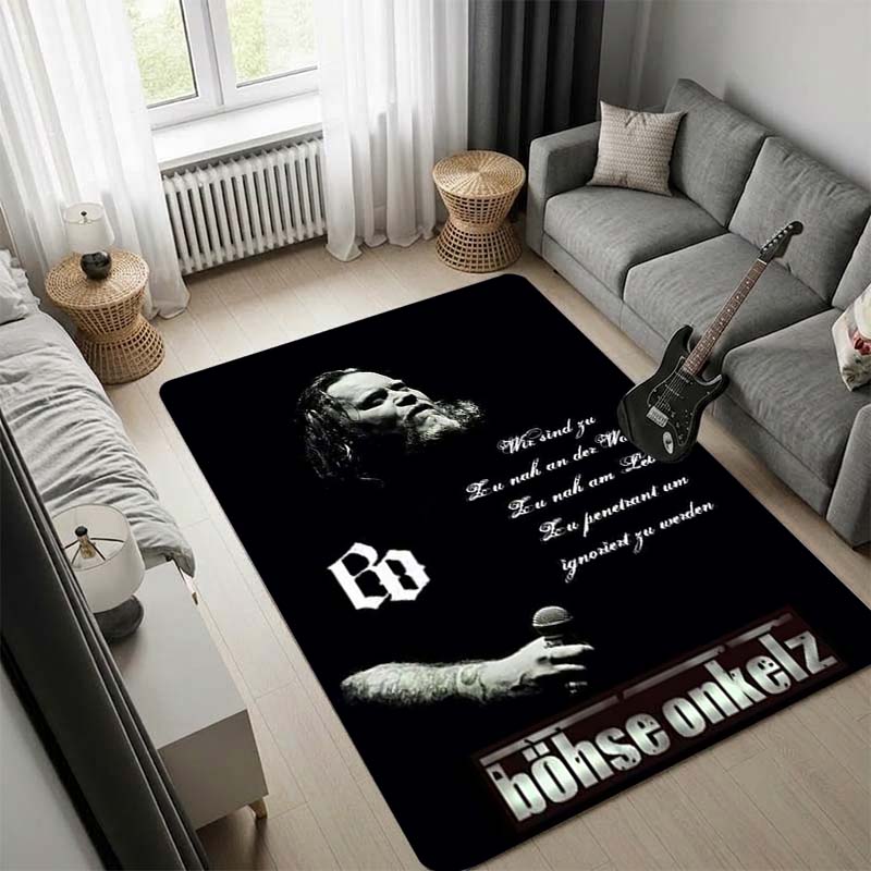 Böhse Onkelz Band Area Rug, Skull Vintage Pattern Floor Rug, Non Slip Carpet for Living Room Bedroom Fan Decor