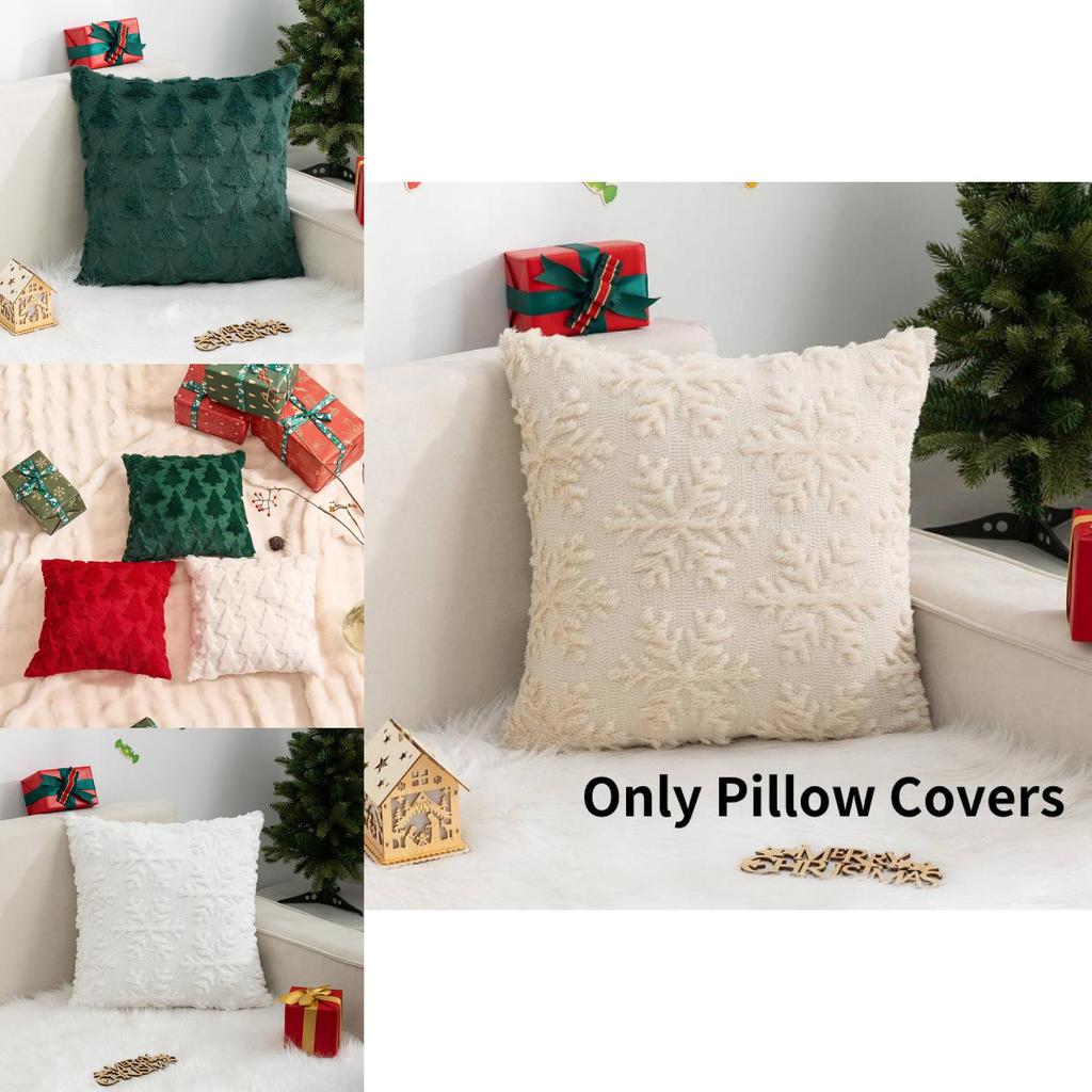Soft Plush Christmas Cushion Cover Snowflake And Christmas Tree Pattern For Festive Vibe