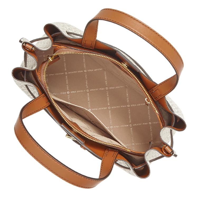 New MICHAEL KORS Emilia Artificial Leather Crossbody Bag, Handbag Large Women's Vanilla White & Acorn Brown 35F0GU5S3B-150