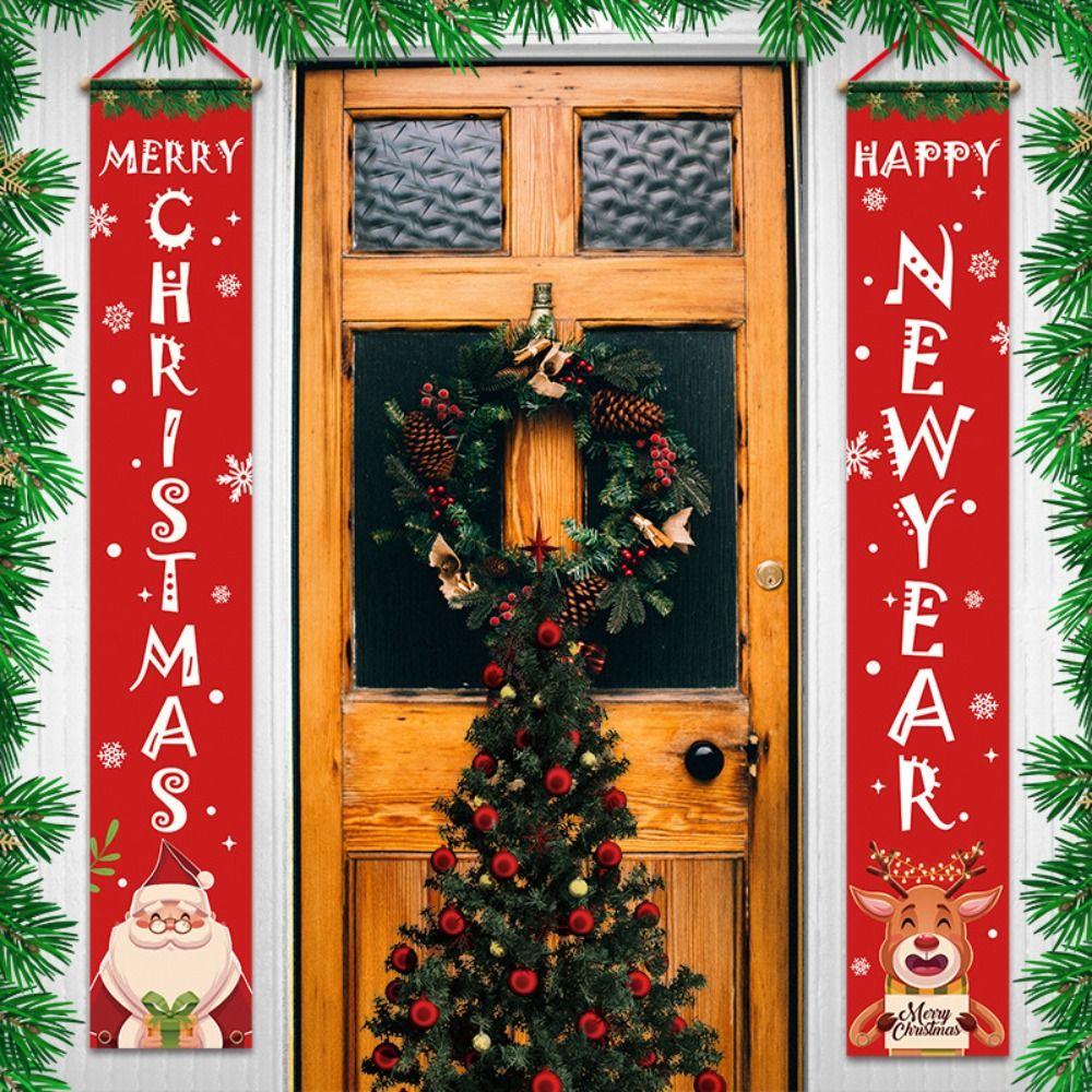 1pair Snowman Christmas Porch Sign Cloth Christmas Hanging Banner  Xmas Navidad Gift