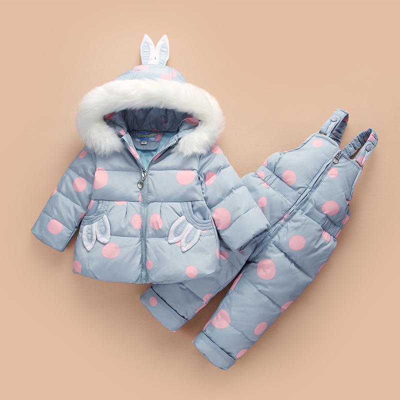 -30° Детские утепленные теплые костюмы-двойки с принтом, повседневное пальто с капюшоном и комбинезон, мягкие комплекты