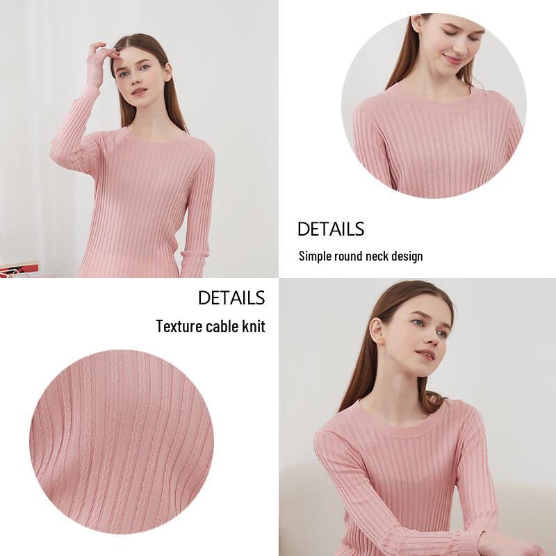 Hengyuanxiang Women's Silk Blend Cable Knit Long-Sleeve Top