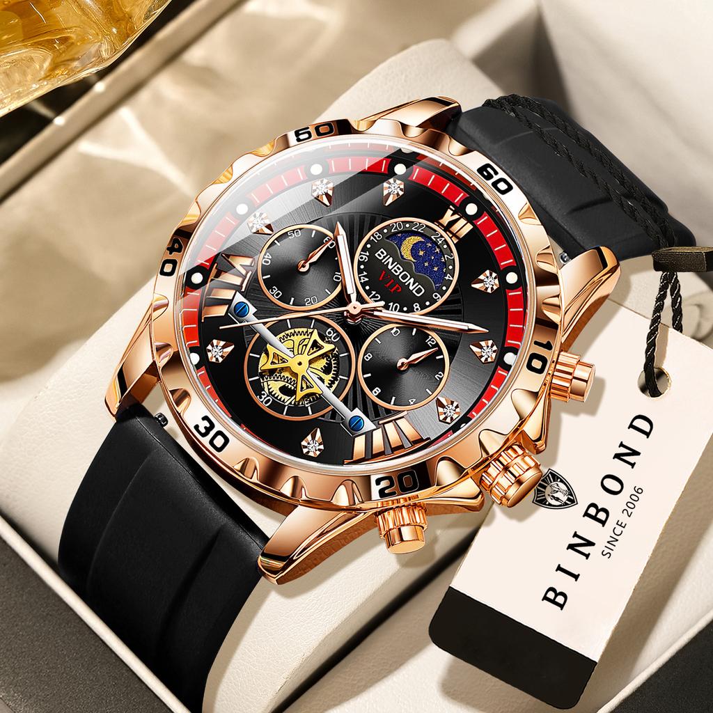 BINBOND Luxury Quartz Watches For Men Luminous Waterproof Chronograph Men's Watch Wristwatch Sturdy Sports Stopwatch Reloj