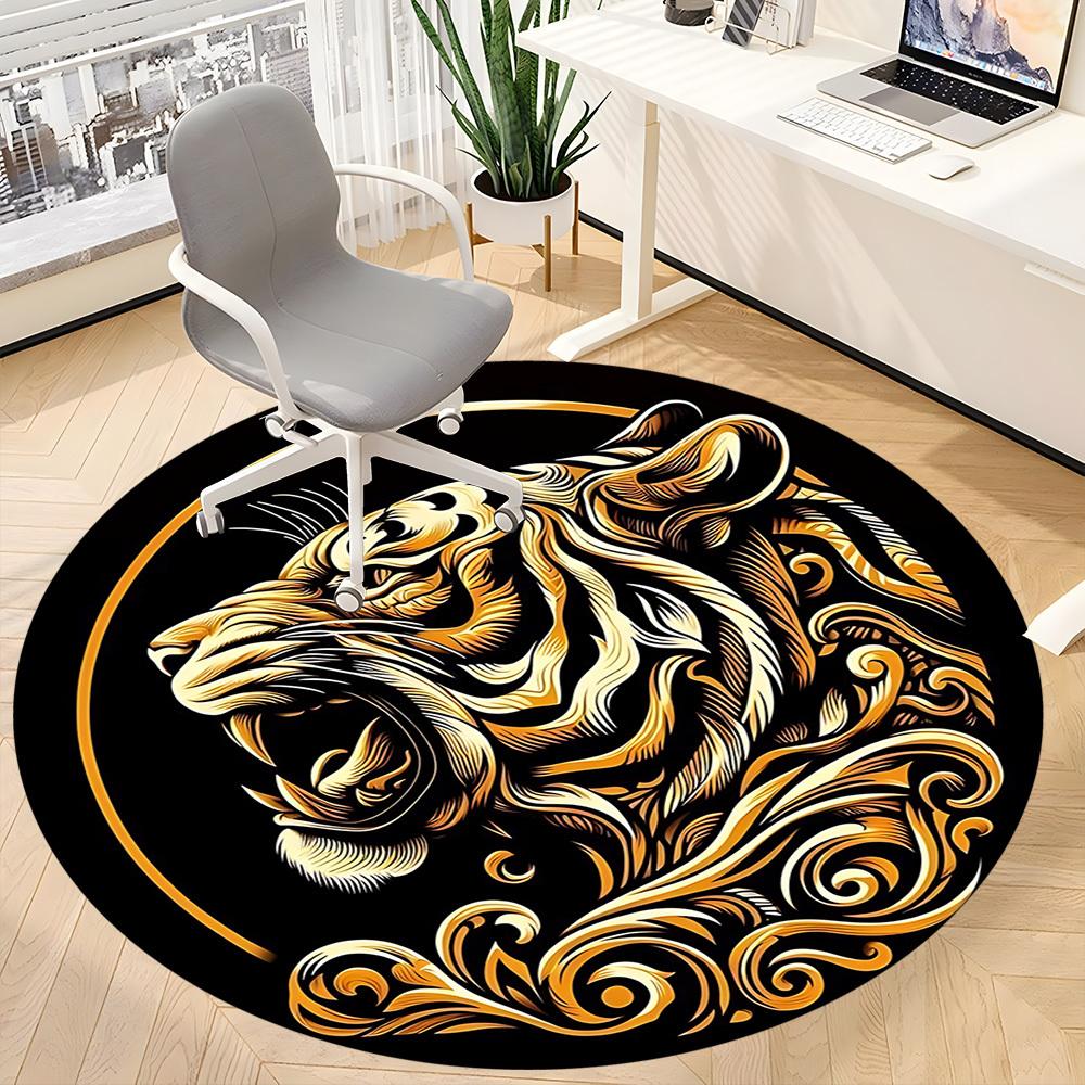 1pc Tiger Swirls Office Round Area Rug, Under Office Chairs Bedroom Living Room Home Decor, Room Deco, Available in Various Sizes 058