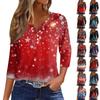 Women's T Shirt Tee  Christmas Print Button  3/4 Sleeve Knit Sweater Daily Weekend Fashion Basic V- Neck Regular Top