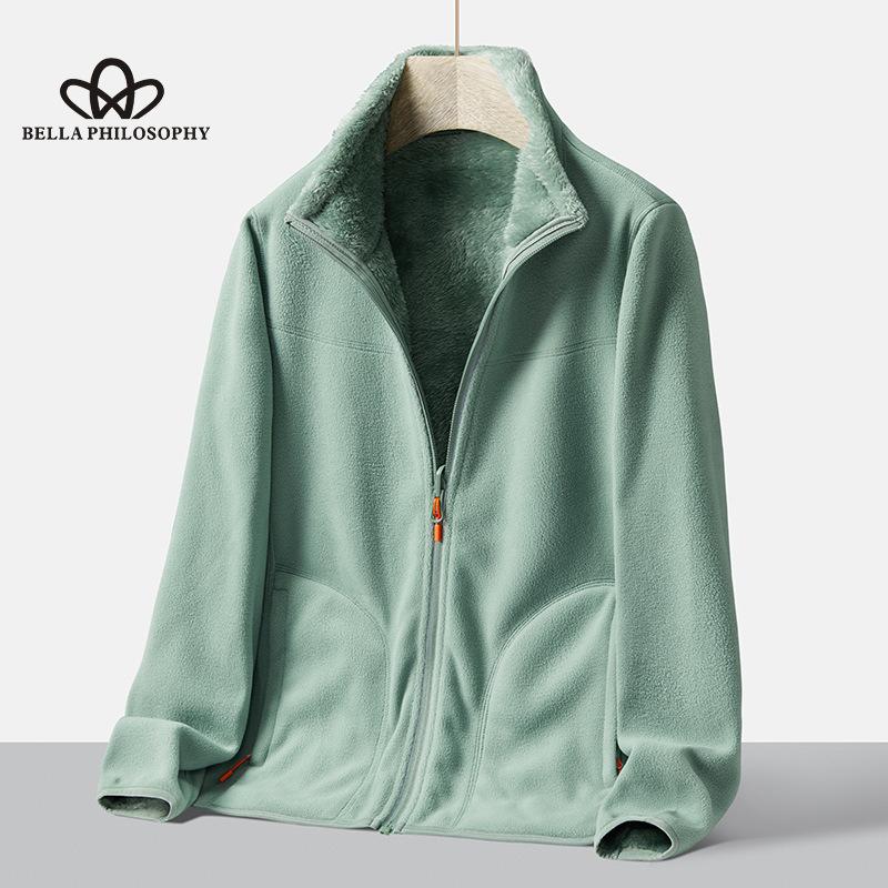 Осенне-зимнее двустороннее флисовое пальто с вертикальным воротником, теплое флисовое пальто на флисовой подкладке, модное повседневное теплое пальто