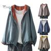 Women Spring Autumn Coat Hooded Drawstring Hem Long Sleeve Printing Loose Zipper Closure Jacket with Pockets Daily Wear Commuting Outerwear