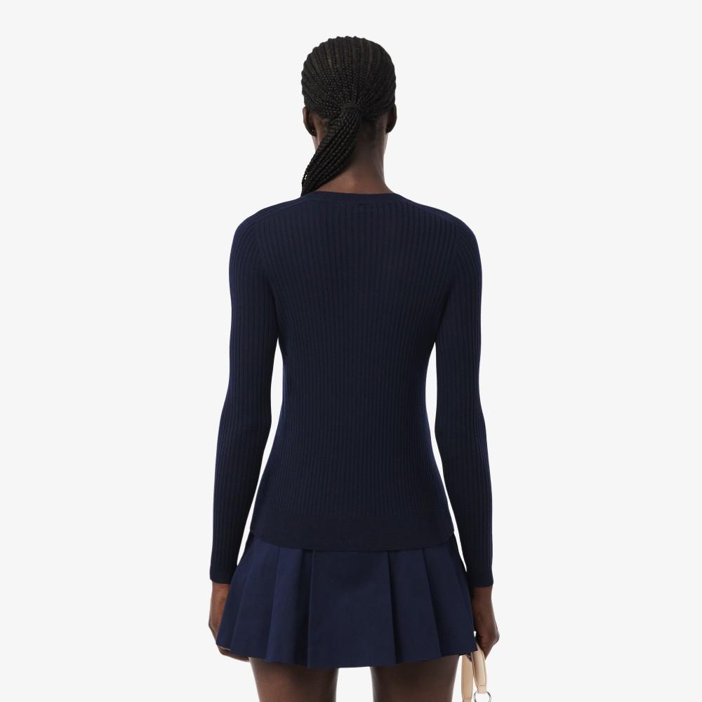 [lacoste] Women's Fine Merino Wool Ribbed Long Sleeve Cardigan AF4141-56G166