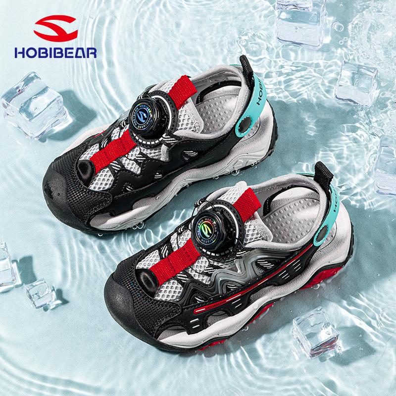 Kids Sports Sandals Closed Toe Soft Sole Breathable Mesh Beach Shoes Boys Girls Rotary Buckle Water Shoes Summer Outdoor Sandals