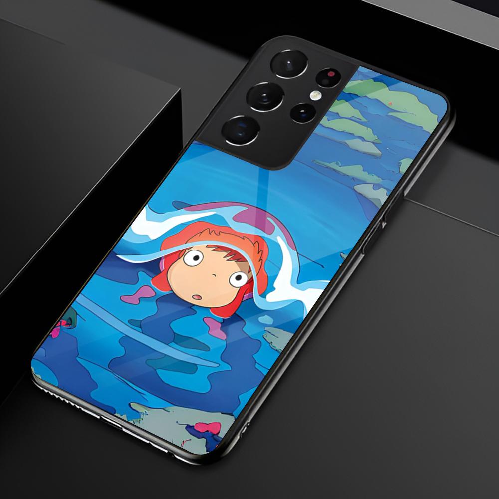 Мультяшный чехол для телефона P-Ponyo для Samsung S25 S24 Ultra 23 Fe 22 Plus Galaxy A54 A55 A16 A13 A24 A15 A25 Стеклянная крышка