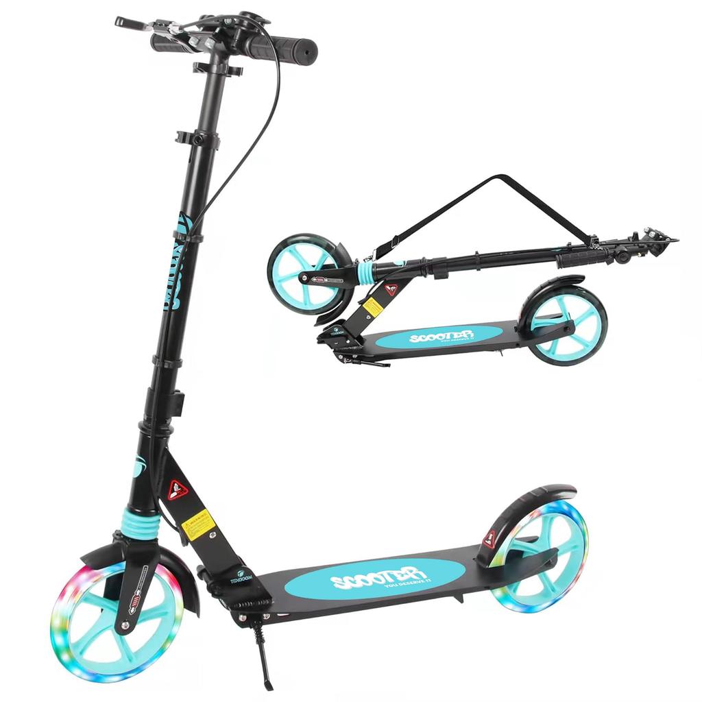 Kickboard Scooter for Kids and Glowing LED Kickboard for Adults and with Handle Three Level Entrance for and Black Adults, Tires, Children, Foldable,