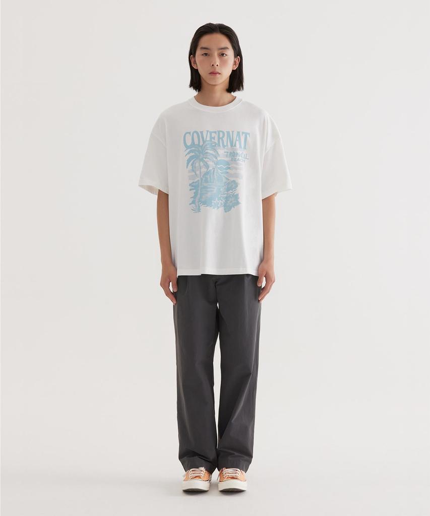 COVERNAT Cool Cotton Sunset Tropical Graphic T-Shirt White