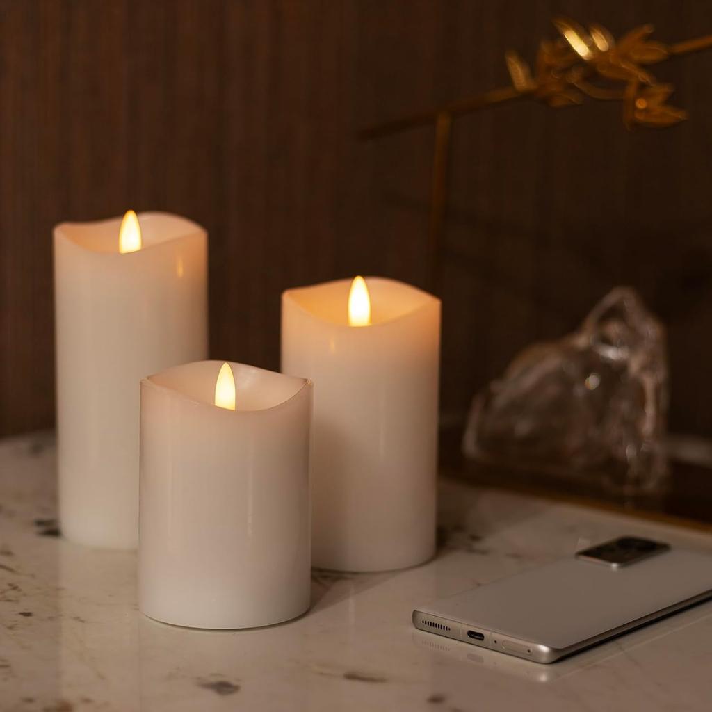 Flickering Flameless Candles, Battery Operated Candles with Timer, Real Wax Pillar Electric LED Candle for Wedding Christmas Party (White)