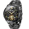 All Black Automatic Watch Luxury Gentleman Popular Skeleton Tungsten Sapphire Luminous 5 ATM Water Resistant Date Day of the Week Black Men's
