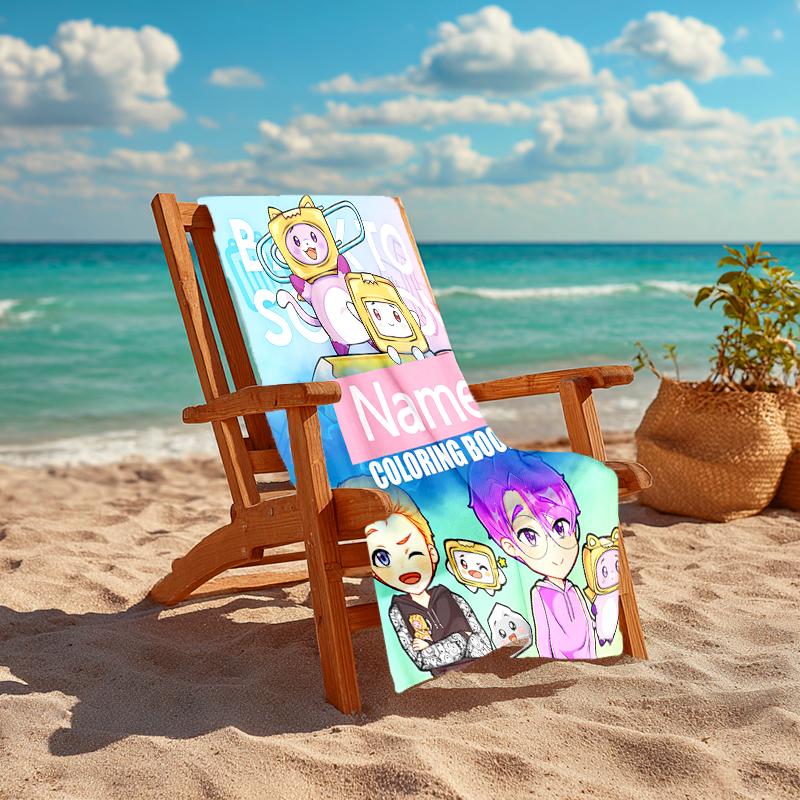 Personalized customized proof beach towel with LankyBox - Foxy pattern - soft, absorbent,quick-drying,perfect swimming,camping&bathing