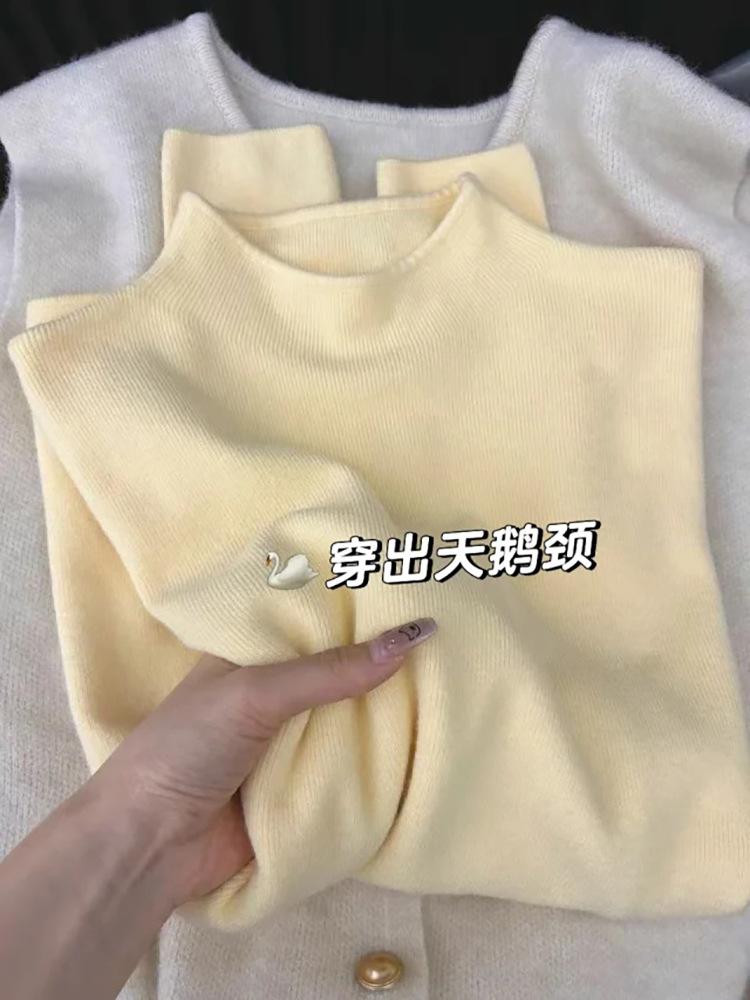 Milk Blue Inner Sweater Women's Autumn and Winter New Semi-turtleneck Knitted Bottoming Shirt, High-end Outer Wear Temperament Top