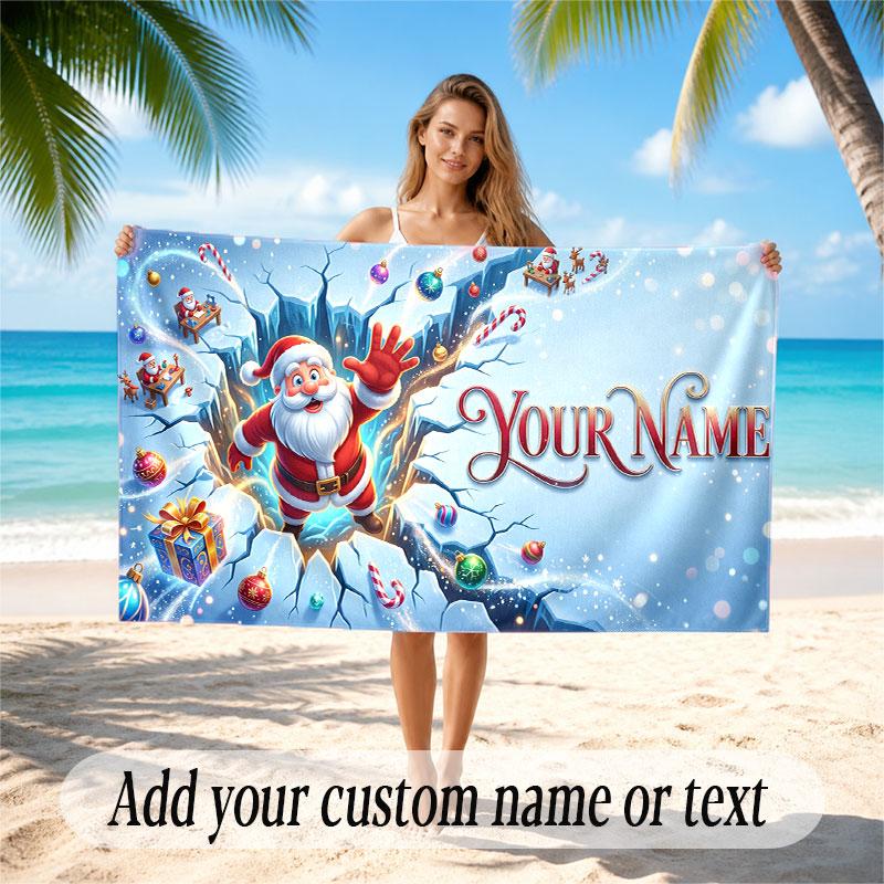 Christmas Winter Theme Soft Beach Towel Personalized Custom Name Text Towel Portable for Beach Pool Travel