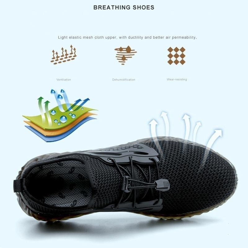 Мужская рабочая защитная обувь со стальным носком для пешего туризма, термоусадочная противоскользящая повседневная обувь большого размера с защитой от столкновений, внутренний материал: Сетка