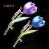 Fashion Lady Tulip Brooch Crystal Stone Decor Flower Pin Elegant Suit Breastpin Decoration