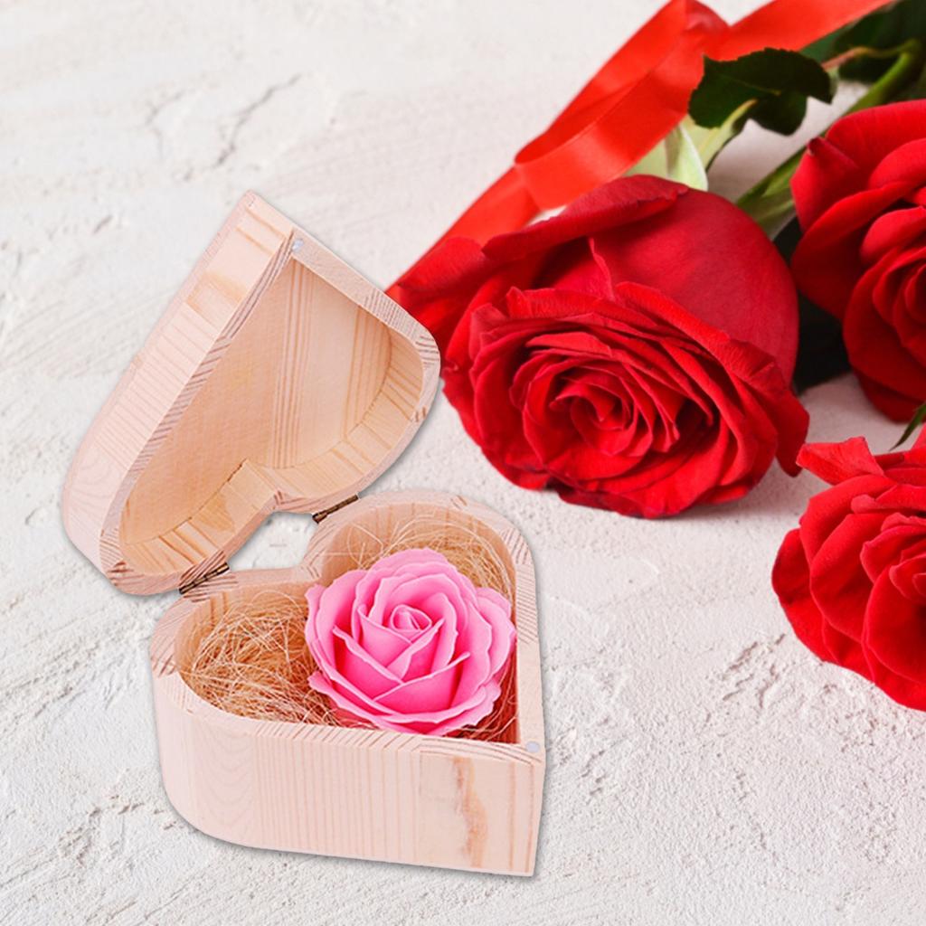 Деревянная коробка в форме сердца, имитация цветка мыла, красочная роза, маленькая деревянная коробка