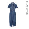 ELLASSAY Women's Summer Retro Cotton Blend Denim Shirt Dress