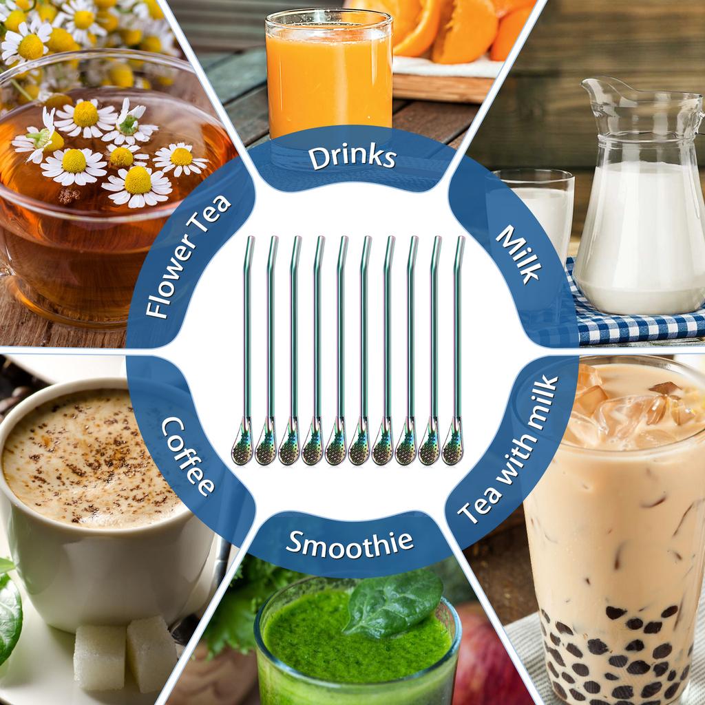 10Pcs Straws Spoon Stainless Steel Straw Spoon 7.2 Inch Yerba Mate Tea Drinking Straws Multifunctional Filtered Spoons Drinking