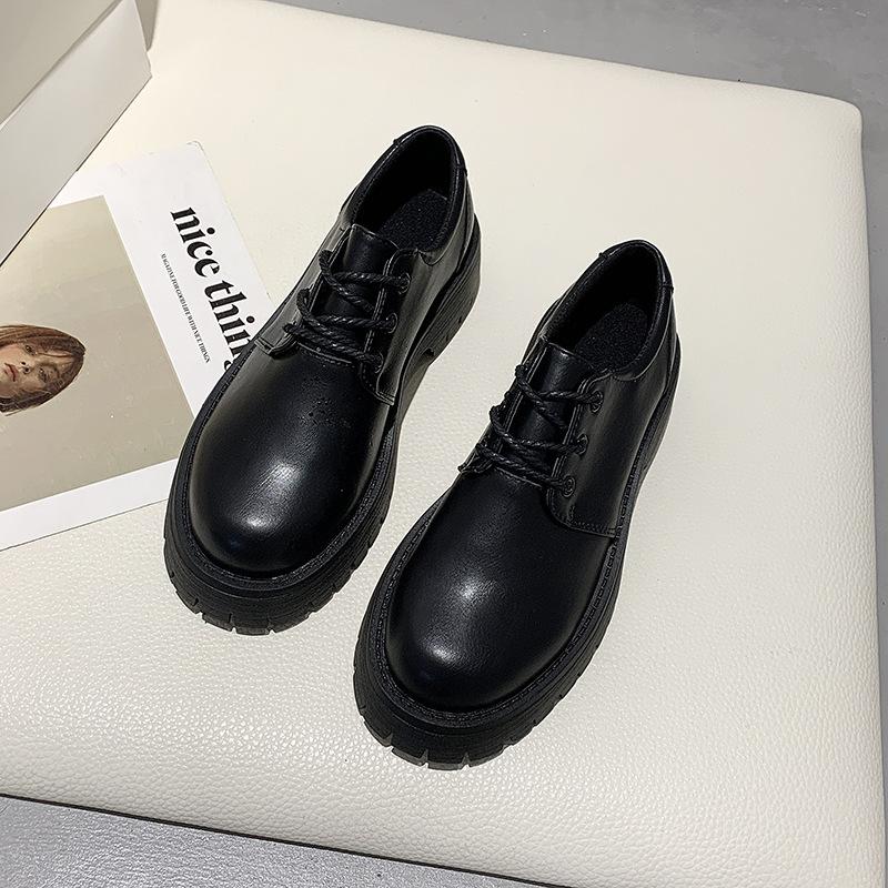 Fashion Leather Boots Women Low-top Ankle Boots Thick Sole British Style Round Toe Casual Student Platform Short Boots Daisy Women Shoes