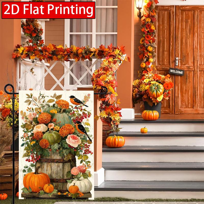 2D Flat, 2D Flat Pumpkin and Gourd Thanksgiving Welcome Garden Flag (3)- Outdoor Garden Flag Double-sided Home Decoration Courtyard Decoration Outdoor