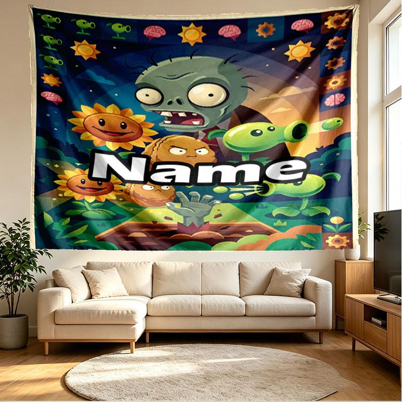 Custom Name Personalized Plants vs. Zombies Print Tapestry, Wall Art Decor, Bedroom, Dorm, Apartment, LivingRoom, Party Backdrop, Gift for Birthday