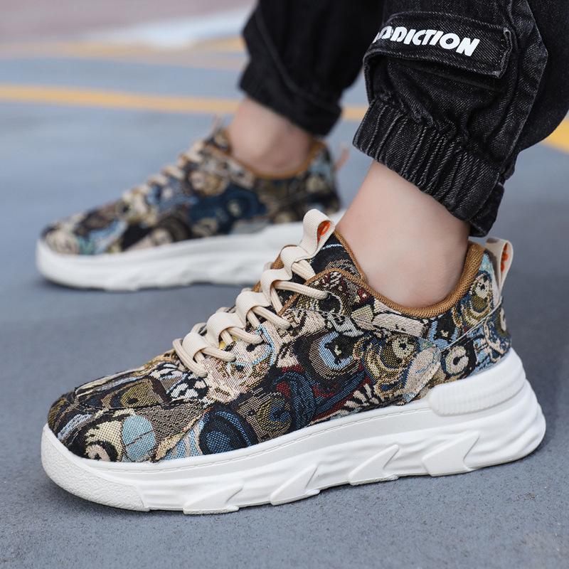 Men's Painted Canvas Platform Breathable Daddy Shoes Fashion Trend Versatile Sports Running Shoes Youth Work Shoes