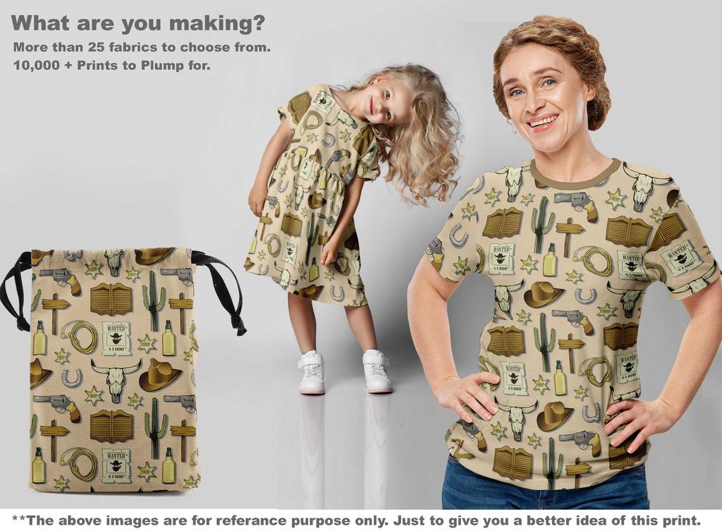 oneOone Cotton Flex Light Brown Fabric Cowboy Dress Material Fabric Print Fabric By The Yard 40 Inch