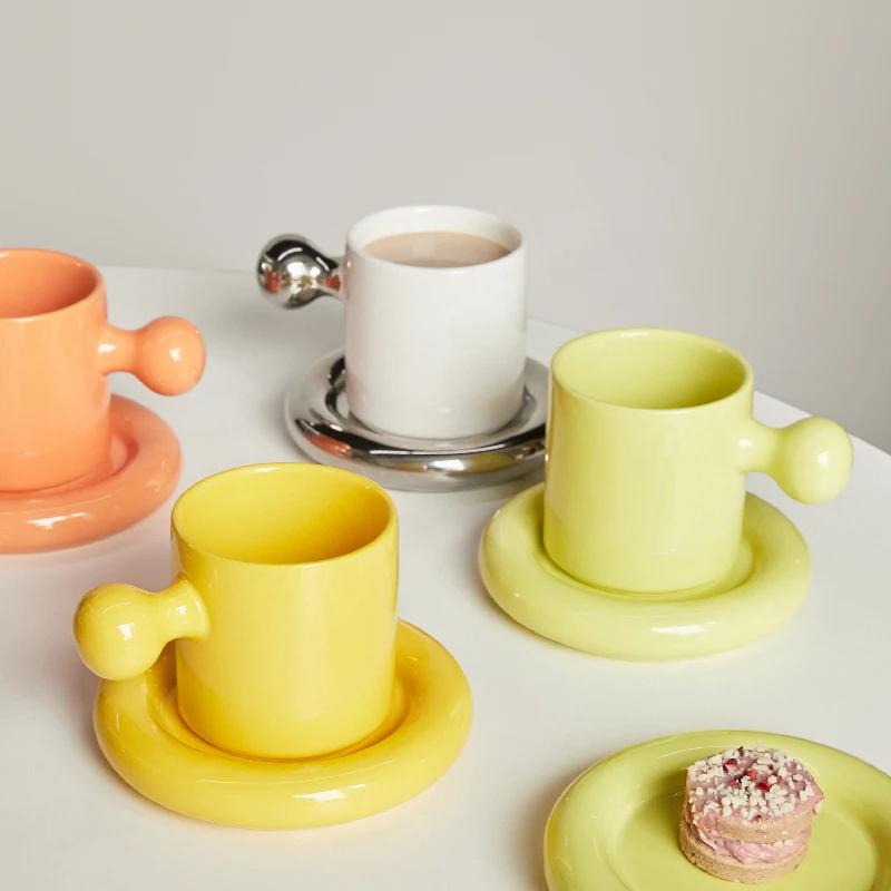 Ceramic Mug with Saucer Home Decoration Cute Creative Combination Breakfast Cup Coffee Cup Coffee Mugs with Tray