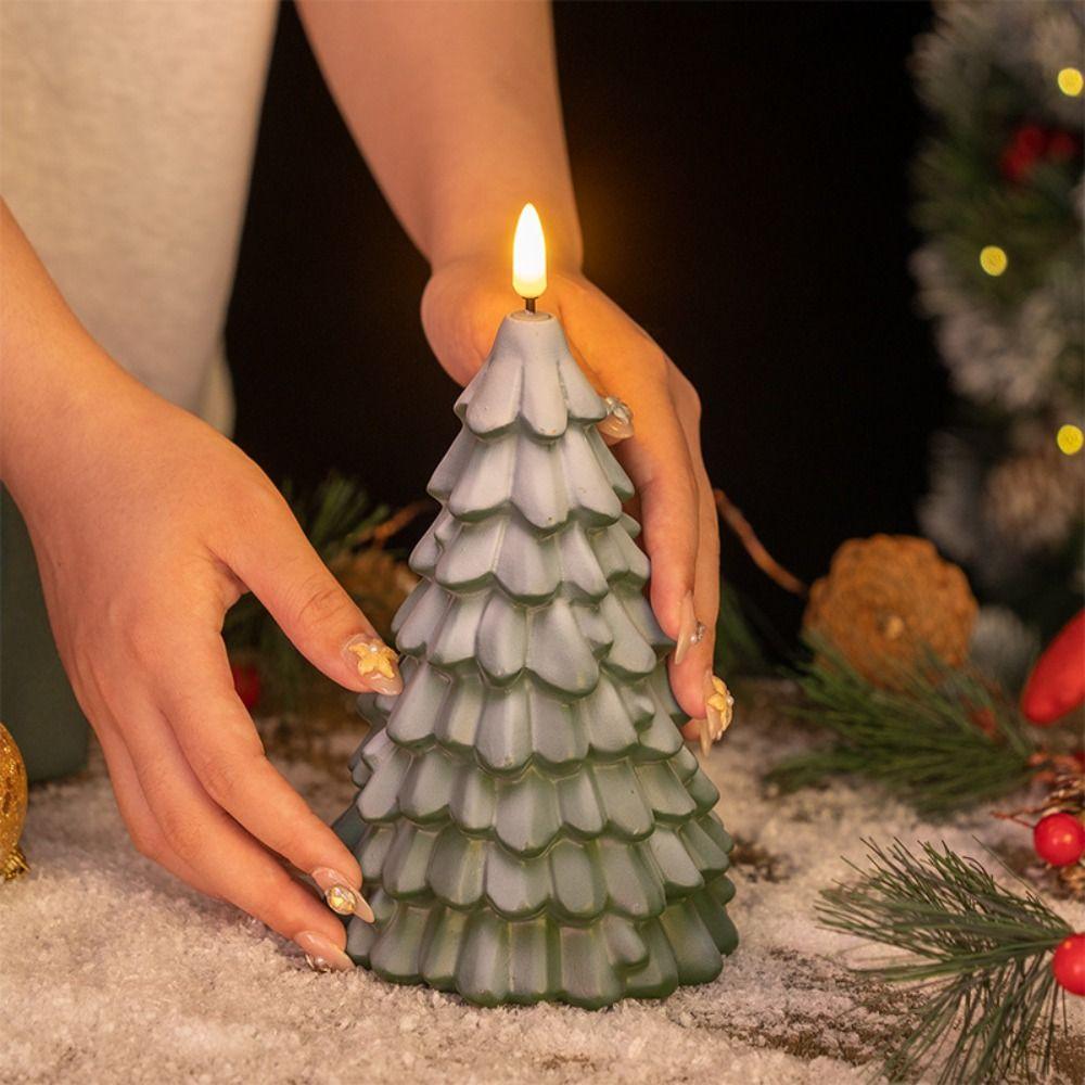 Green Christmas Tree Night Light Flameless Pillar Candles  Christmas Decoration
