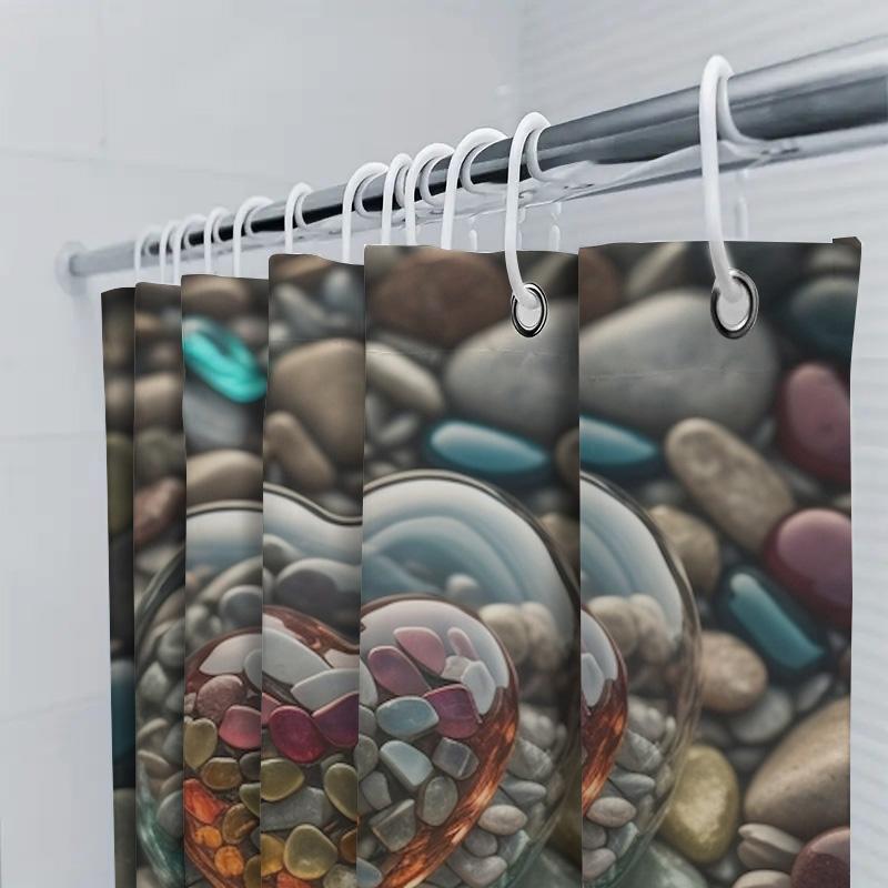 3D Занавеска для душа с камнями в форме сердца | Уникальный декор для ванной комнаты, вдохновленный природой