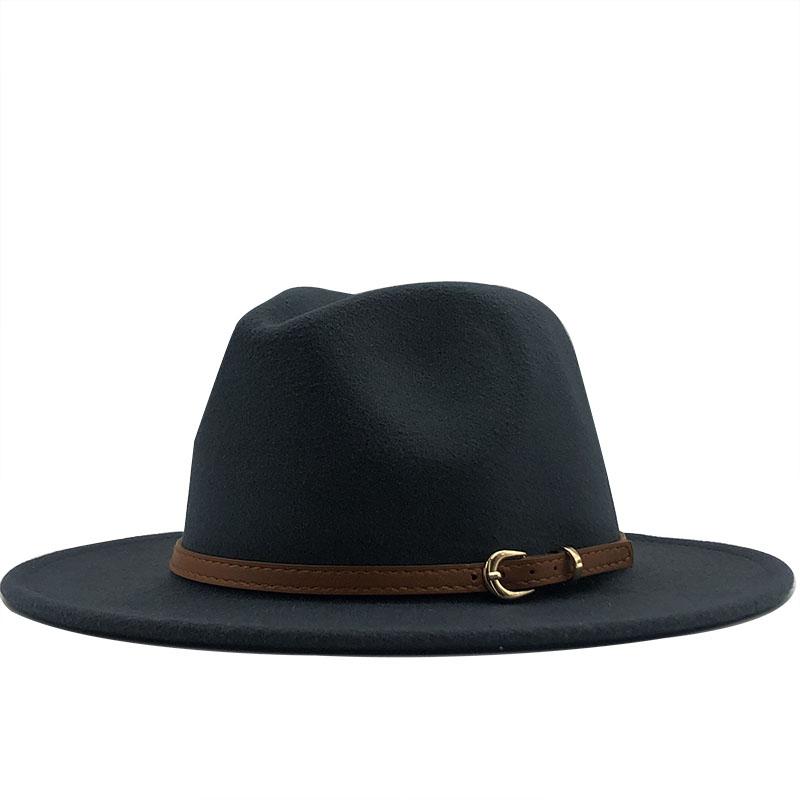 Новая женская и мужская шерстяная шляпа-федора с кожаной лентой, джентльменская элегантная женская кепка зима-осень с широкими полями, джазовая церковная панама-сомбреро