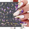 Purple Marble Blooming Nail Stickers Smoke Design Nail Decals 3D Golden Wave Lines Geometric Nail Sliders Manicure Decoration
