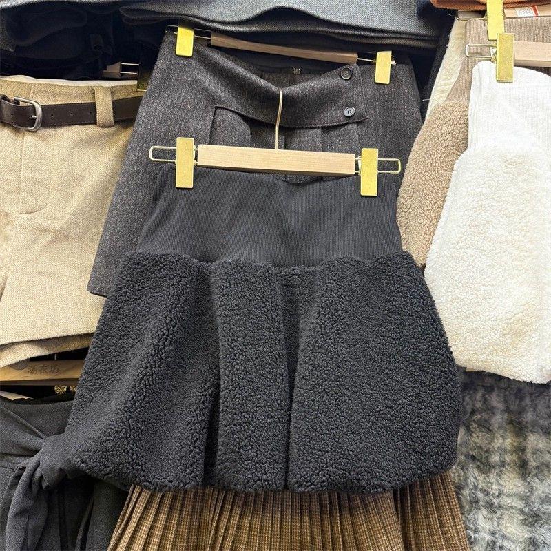 Women's Fluffy High-Waist Lambswool A-Line Skirt - Autumn/Winter French Style