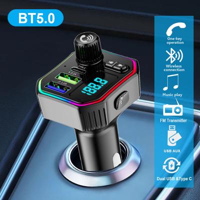 Автомобильный Bluetooth 5.0 FM-передатчик Handsfree Автомобильный радиоприемник Зарядное устройство Адаптер Плеер Быстрый USB-модулятор MP3-радио Музыка Зажигалка