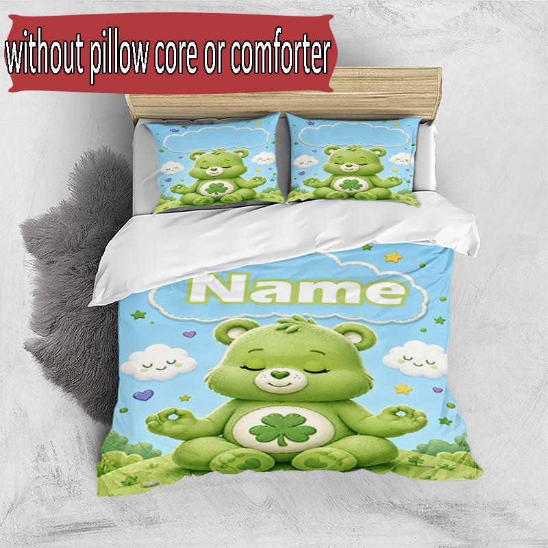 3pcs Duvet Cover Set (1*Duvet Cover + 2*Pillowcase, Without Core), Custom Name Care Bears Pattern Bedding Set, Home Bedroom Decor Gift