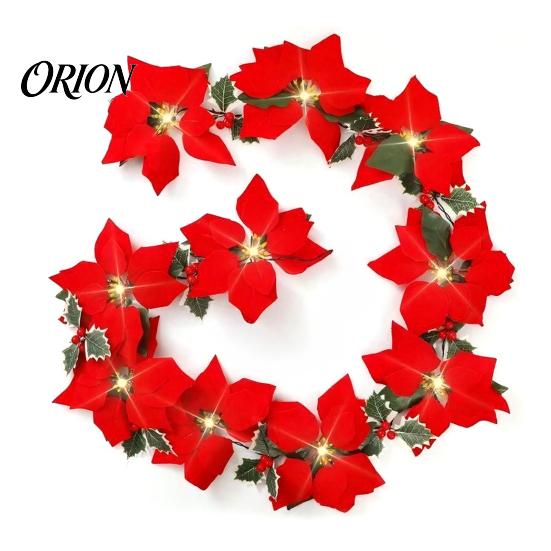 Festive Winter Home Decorations Christmas Poinsettia Garland with Light, 78/118 Inch Lighted Artificial Flower for Mantel String Light 10/20 LEDs Xmas