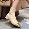 Fashion Autumn Winter Fashion Women Ankle Boots Metal Toe Pointed Tip Square Heel Sexy Women Shoes Back Zipper Anti-slip Versatile 2024