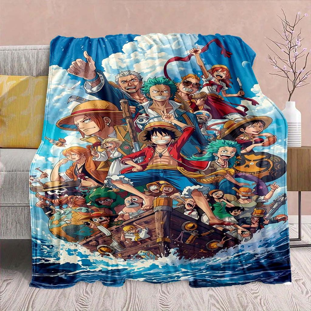 One Piece Anime Flannel Blanket - Soft Warm Perfect for Sofa, Bedding Camping Travel Office Home Decor -QJY