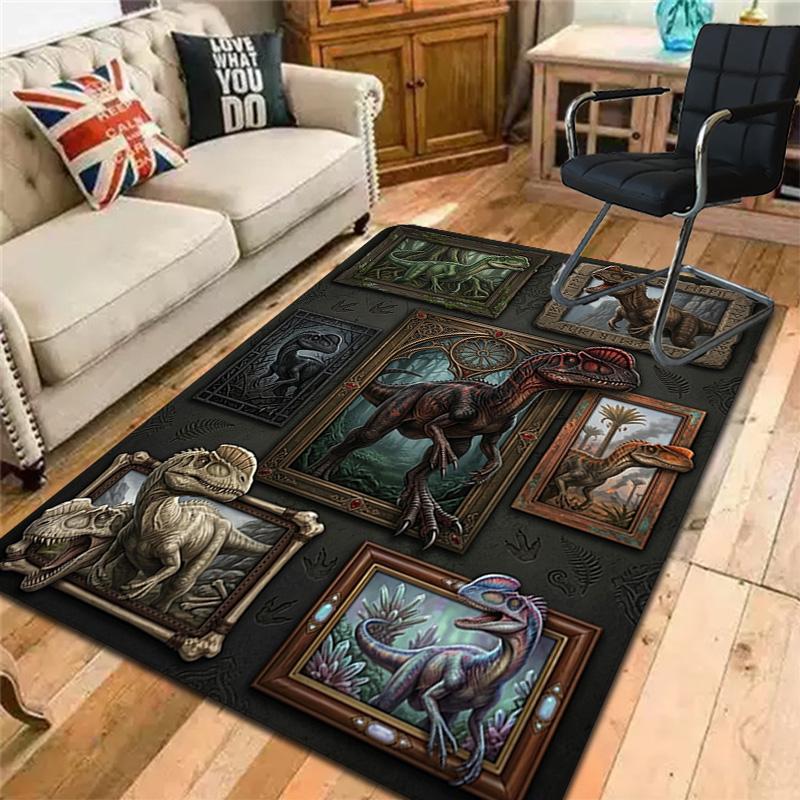 Dinosaur Gallery Pattern Rug Floor Mat for Living Room or Bedroom Soft and Comfortable Carpet a Gift for Birthday and Holiday.