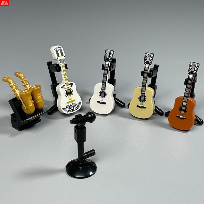 MOC Bricks Suona Horn Music Score Singer Saxophone Bass Figure Musical Instruments Educatinal Building Blocks Kids Girls Toys