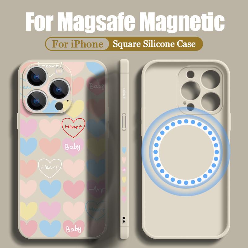 Магнитный чехол-сердечко для Magsafe для iPhone 15 Pro Max 11 12 13 14 16 Pro Max 16E 17 Air Встроенная металлическая пластина Чехол с ремешком