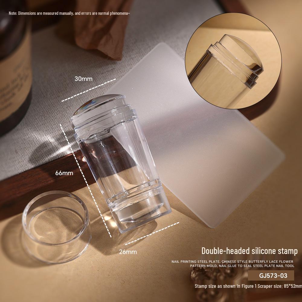 Силиконовый штамп для нейл-арта с крышкой и стальной пластиной-шаблоном для стемпинга
